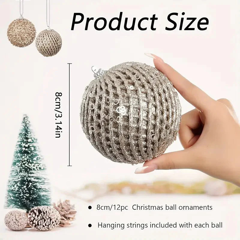 12-Piece Set:  Large Sparkling Glittering Sequins Foam Ball Ornaments