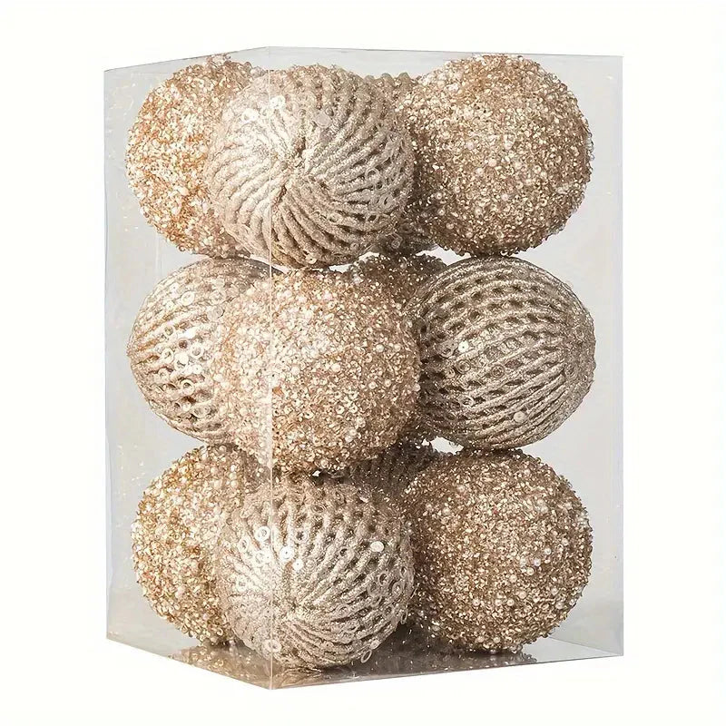 12-Piece Set:  Large Sparkling Glittering Sequins Foam Ball Ornaments