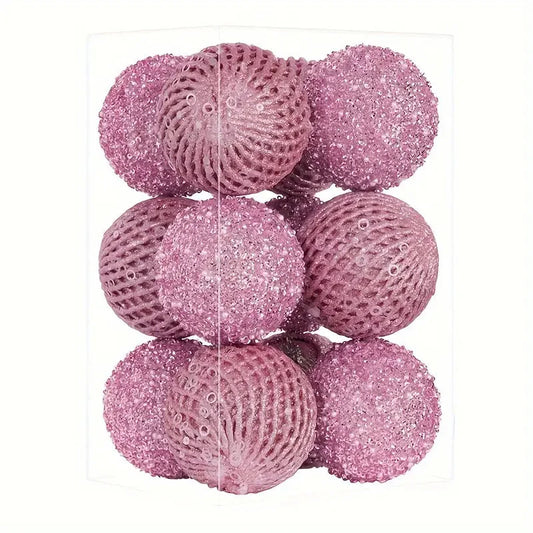 12-Piece Set:  Large Sparkling Glittering Sequins Foam Ball Ornaments