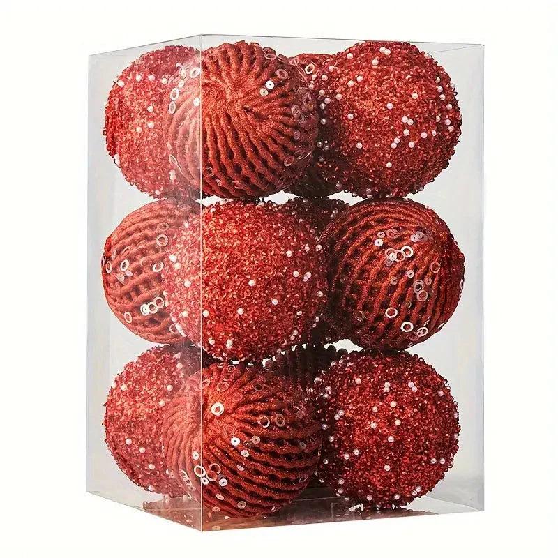 12-Piece Set:  Large Sparkling Glittering Sequins Foam Ball Ornaments