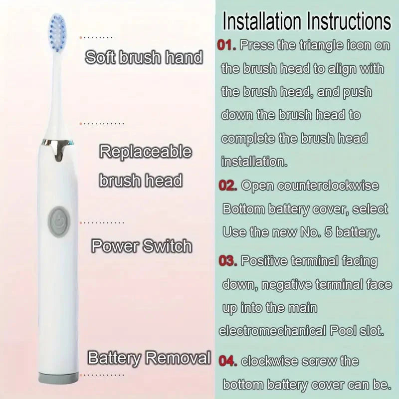 Battery Operated Toothbrush Kit with 6 Soft Bristles
