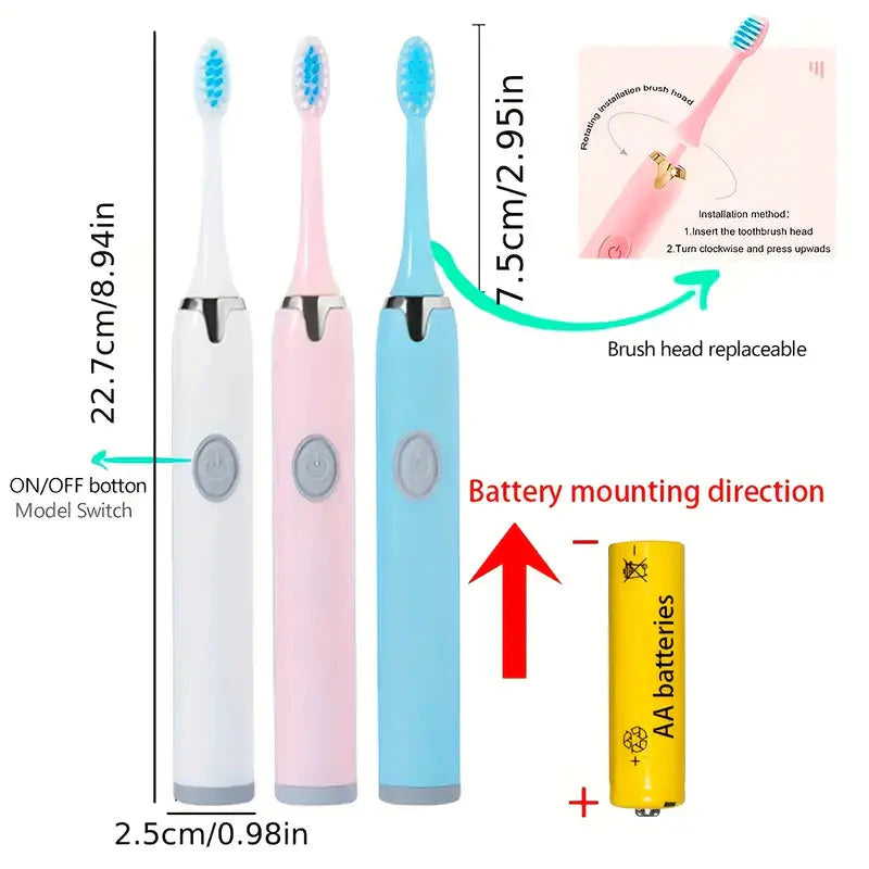 Battery Operated Toothbrush Kit with 6 Soft Bristles