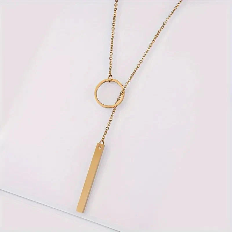 Chic Ethnic-Inspired Alloy Circle & Rod Pendant Necklace