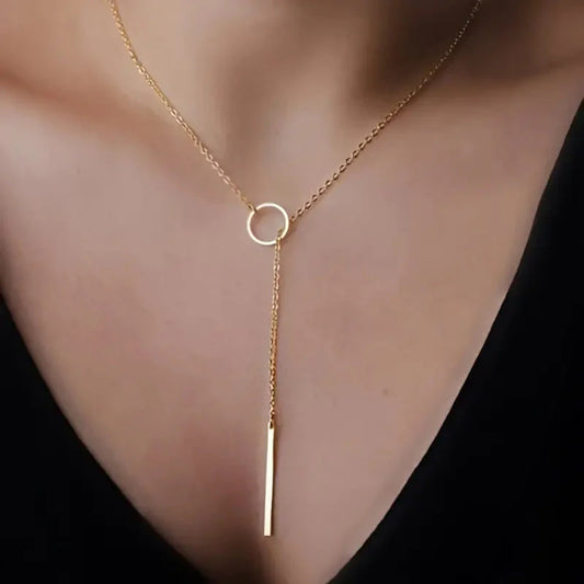 Chic Ethnic-Inspired Alloy Circle & Rod Pendant Necklace
