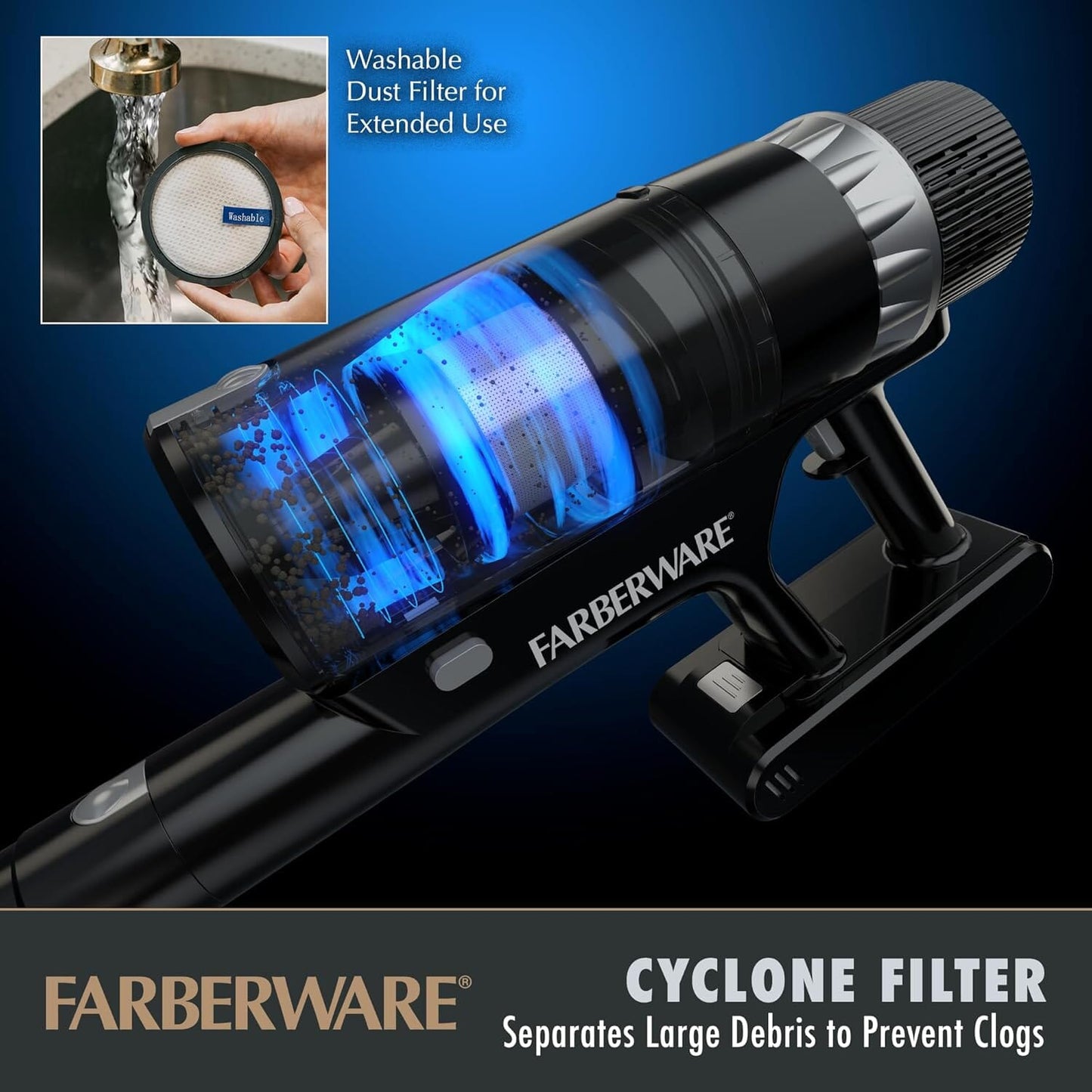 Farberware Cordless Platinum Stick Vacuum Cleaner, Smart Sensor Technology