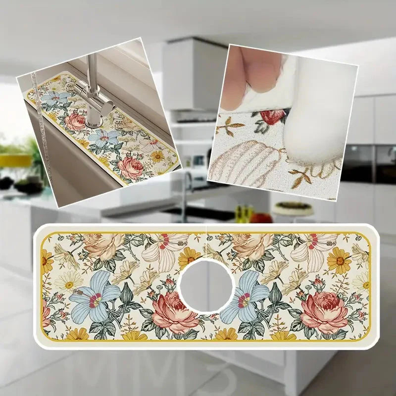 Floral Sink Faucet Absorbent Mat