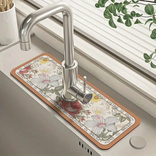 Floral Sink Faucet Absorbent Mat