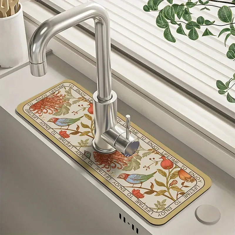 Floral Sink Faucet Absorbent Mat