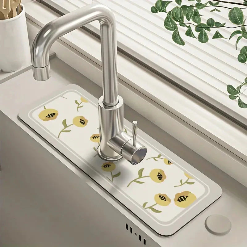 Floral Sink Faucet Absorbent Mat